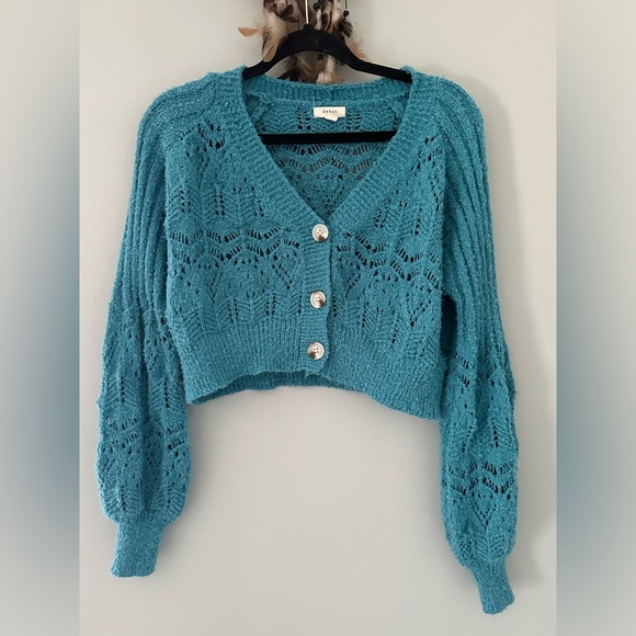 debut Sweaters - Dreamers by Debut Women’s Size S Turquoise Cropped Cardigan Sweater Soft Knit